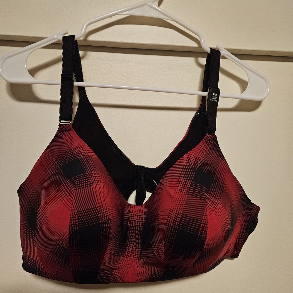 Stylish Red and Black Plaid Bra